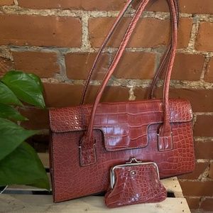 Tommy Hilfiger  Burgundy Crocodile Shoulder Bag